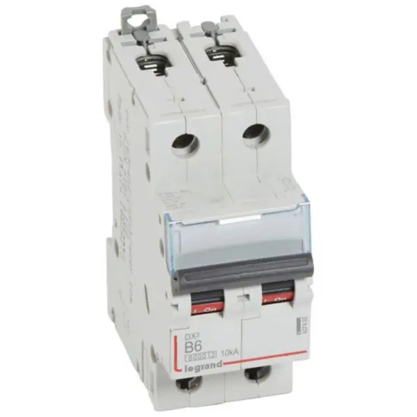Dernier Modèle Disjoncteur DX³6000 10kA arrivée haute et départ bas à vis 2P 230V~ à 400V~ - 6A - courbe B - 2 modules - LEGRAND