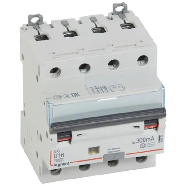 Bon Plan Disjoncteur différentiel monobloc DX³6000 10kA arrivée haute départ bas à vis 4P 400V~ - 16A - typeAC 300mA - courbe B - LEGRAND