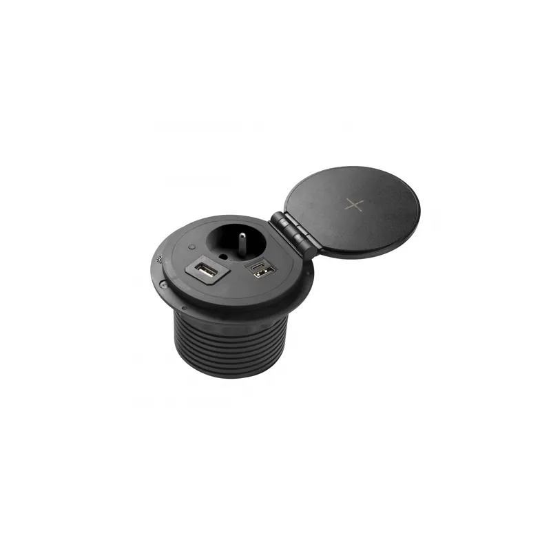 GTV Lighting - Bloc prise encastrable - chargeur induction 5W - 1 prise, 2 USB, RJ45 et HDMI - Noir - Réf AE-BPW1FACP-20 Prix Réduit