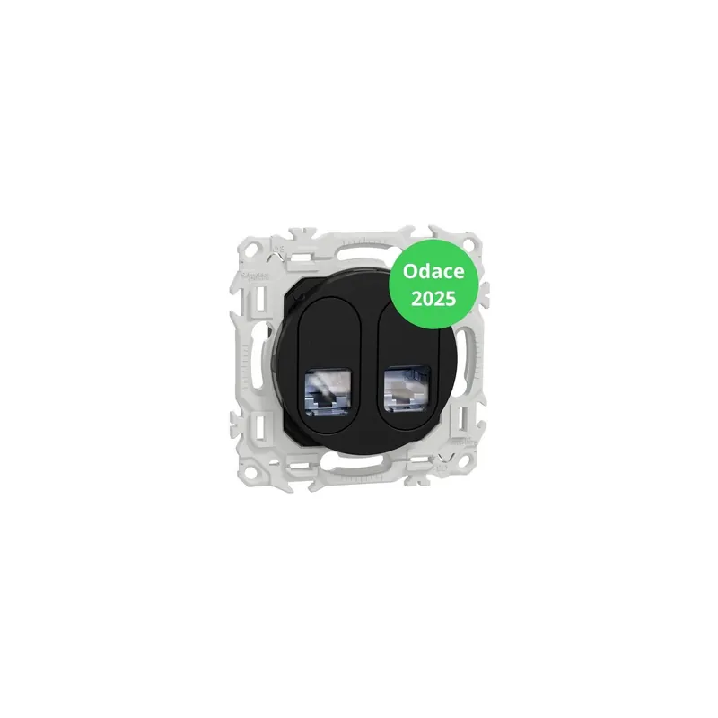 Schneider - Odace 2025 - Prise double RJ45 - Cat6A STP grade 3TV - Noir onyx - Réf S940487 Commander Vite