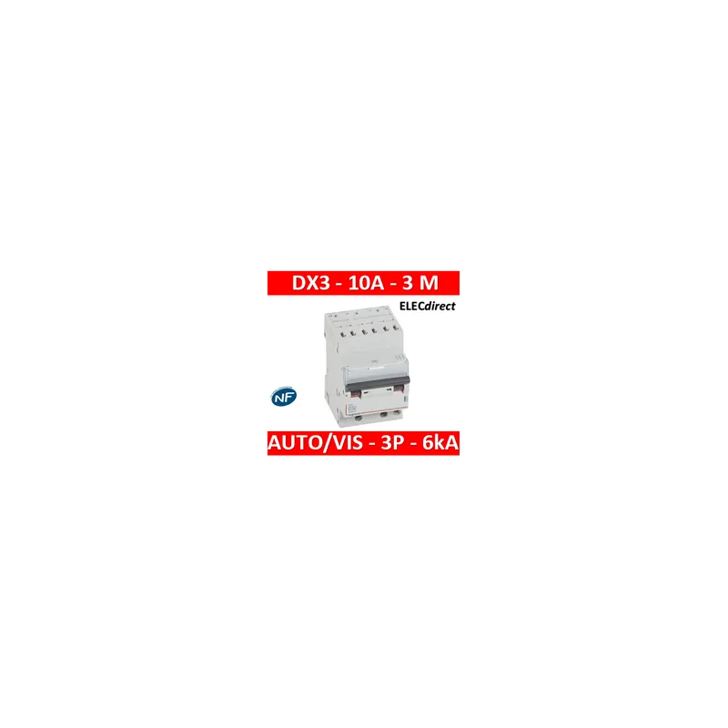 Legrand - Disjoncteur DX³6000 10kA arrivée auto départ vis 3P - 10A - courbe D - 408074 Prix Bas