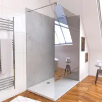 Panneaux Muraux Light Grey 90+120x210 - Receveur 120x90 - Paroi 8mm Miroir 120x200 + Bras Dernier Modèle