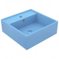 Lavabo carré de luxe à trop-plein vasque à poser de toilette lave-mains de salle de bain salle cosmétique 41 x 41 cm céramique bleu clair mat 02_0002687 Dernière Chance