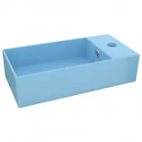 Lavabo de salle de bain avec trop-plein vasque à poser de toilette lave-mains de cuisine salle cosmétique maison 48 x 25 cm céramique bleu clair 02_0002731 Promotion