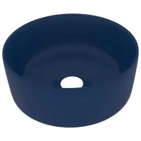 Certifié Lavabo rond de luxe vasque à poser de toilette lave-mains de salle de bain vestiaire cuisine maison intérieur 40 x 15 cm céramique bleu foncé mat 02_0002754