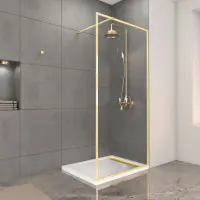 Paroi de Douche 100x200cm + Grille Finition Or Doré Brossé + Receveur Blanc 100x80x4cm Remise