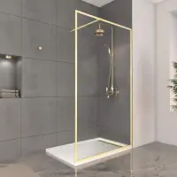 Paroi de Douche 120x200cm + Grille Finition Or Doré Brossé + Receveur Blanc effet pierre 120x80x4cm Expédition Rapide