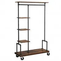 Meilleur Prix Portant à vêtements mobile vestiaire sur roulettes meuble d’entrée portant à vêtements à 5 niveaux structure métallique 174,5 cm marron rustique 12_0003089