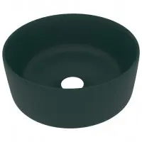 Achat Immédiat Lavabo rond de luxe vasque à poser de toilette lave-mains de salle de bain vestiaire cuisine maison intérieur 40 x 15 cm céramique vert foncé mat 02_0002756