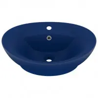Lavabo ovale de luxe à trop-plein vasque à poser de toilette lave-mains de salle de bain maison intérieur 58,5 x 39 cm céramique bleu foncé mat 02_0002677 Acheter En Ligne