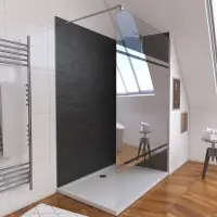 Ensemble complet douche à l‘Italiennne avec Receveur 90x90 + Paroi Miroir + Panneaux muraux Ardoise Prix Réduit