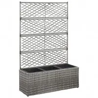 Jardinière lit surélevé plantes fleurs jardin en treillis 3 pots 83 x 30 x 130 cm résine tressée gris 02_0001261 Certifié