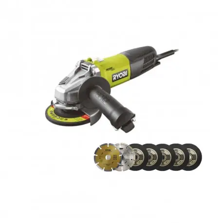 Remise Pack RYOBI meuleuse d‘angle 800W 125mm - 7 disque diamant et à tronçonner 125 mm