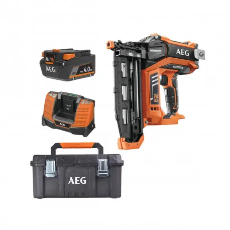 Prix Choc Pack AEG 18V - Cloueur de finition 16 Ga Brushless - Batterie 4.0 Ah - Chargeur - Caisse de rangement